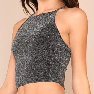 SHEIN Crisscross Back Glitter Crop Top